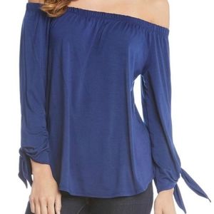 Chaps off-the-shoulder navy blouse PLUS SIZE 2X
